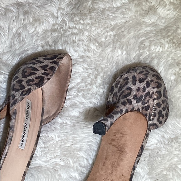 Manolo Blahnik Sedaraby Metallic Leopard Print D'Orsay Peep Toe Heel Size 10.5 - Picture 3 of 6